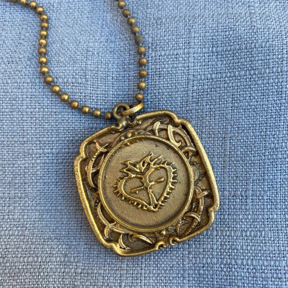 VSA Virgins Saints and Angels Necklace - Gold Tone Green Vintage Antique Cross - Picture 3 of 11